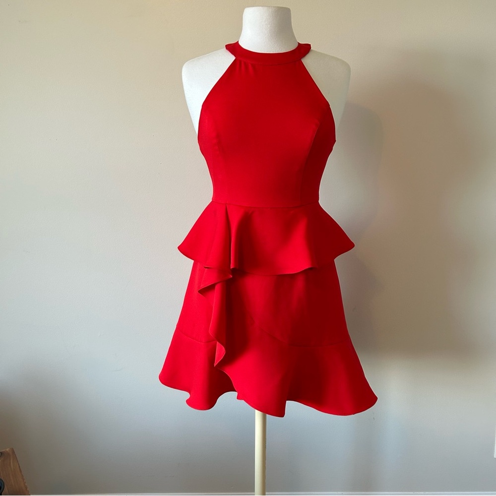 DO+BE Vibrant Red Peplum Mini Dress